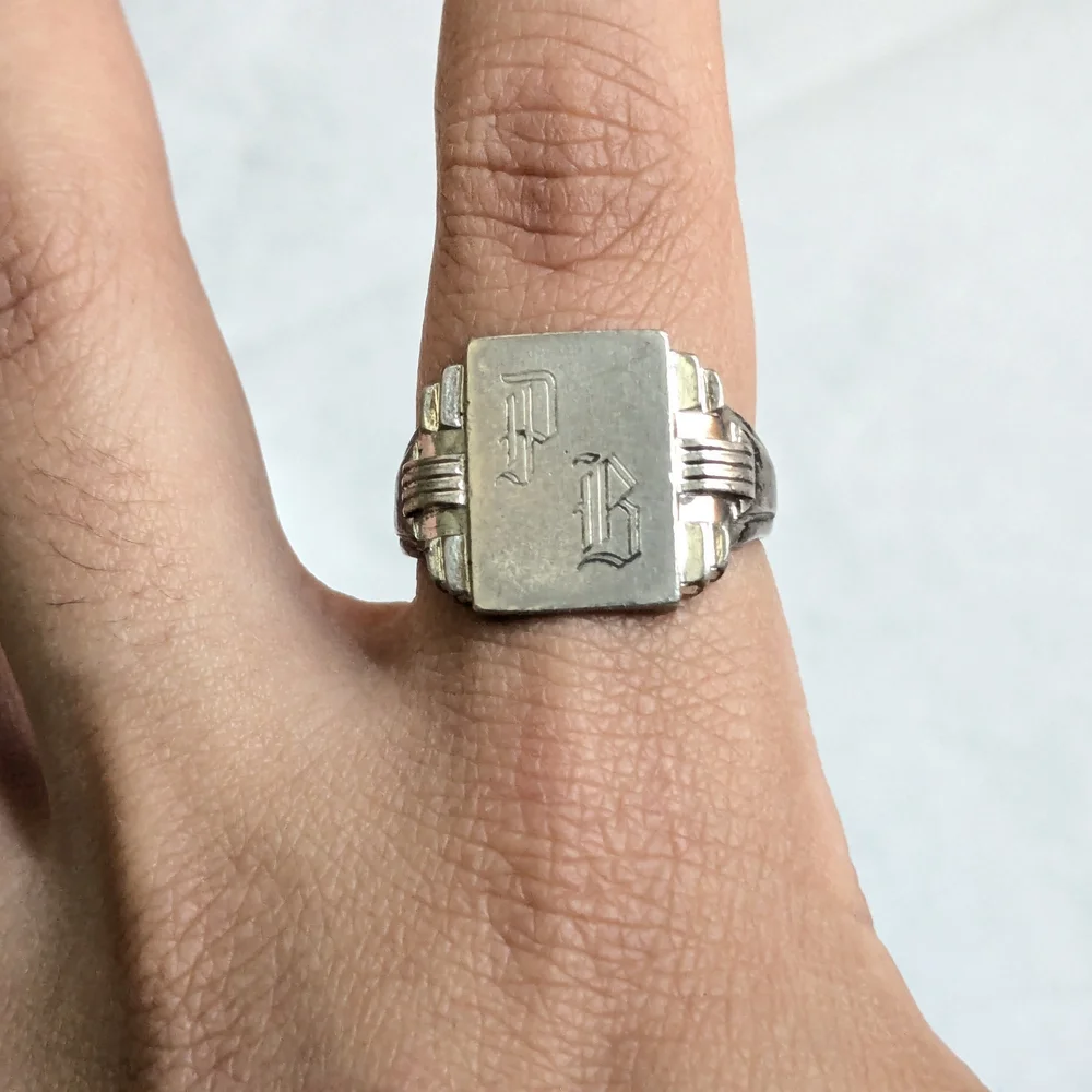 Vintage Sterling Silver Signet Ring Size 11.25 Rectangle Monogramed Antique
